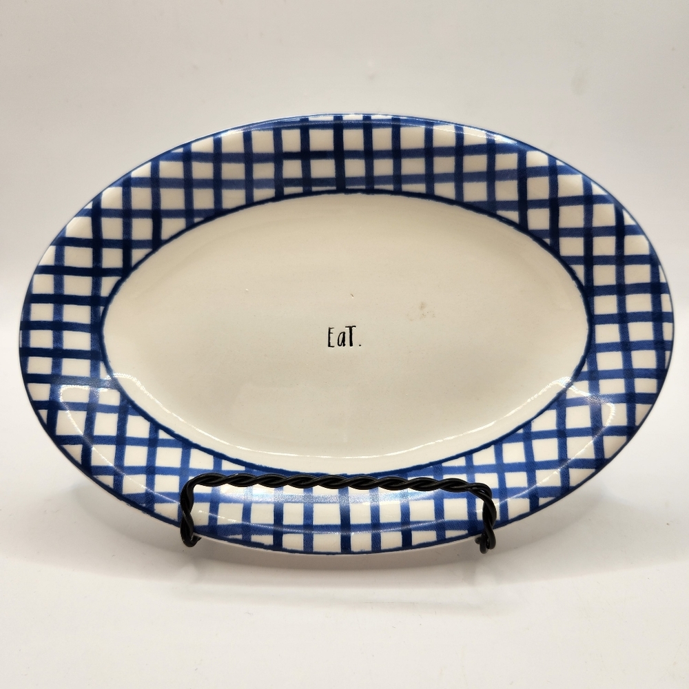 Rae Dunn Blue & White Checkered Appetizer/Dessert Plates, Set of 2 - Picture 5 of 9